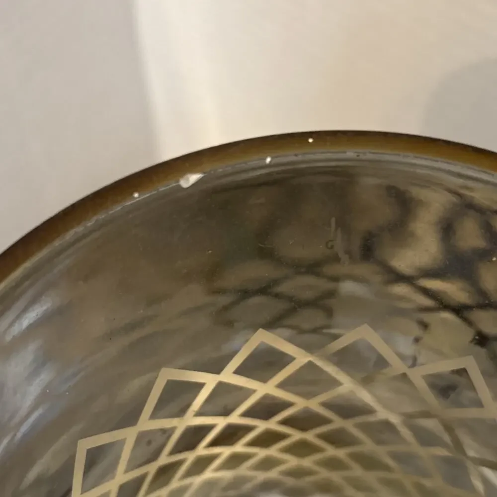 Glass candle holder, Clear & Gold, Geometric Pattern, Decorative Gold Accents